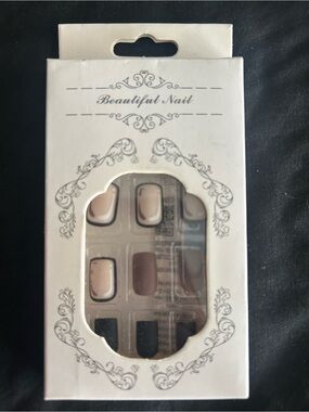 Neutral Beige & Black Press-On Nails